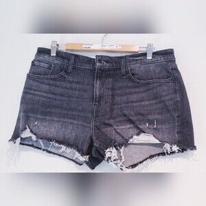 Lucky Brand Mid Rise Boy Short Raw Hem Black Denim Jean Shorts Size 14/32